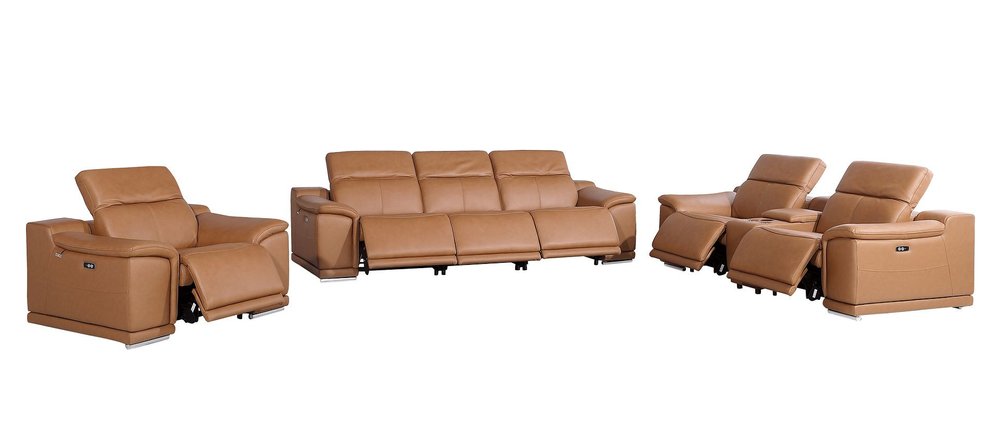 Three Piece Chestnut Genuine Leather Six Person Seating Set
