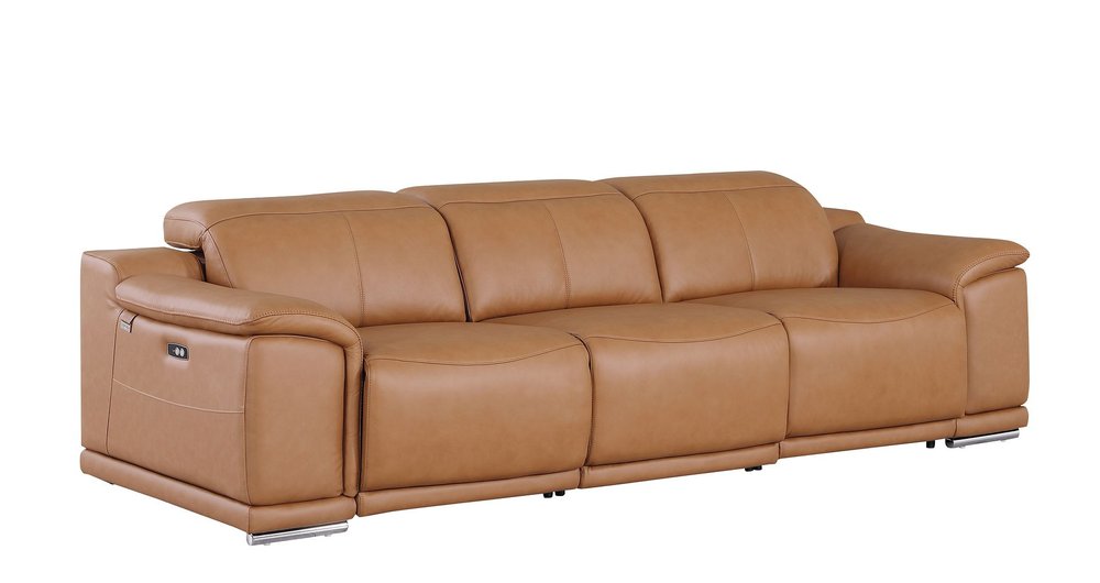 Three Piece Chestnut Genuine Leather Six Person Seating Set