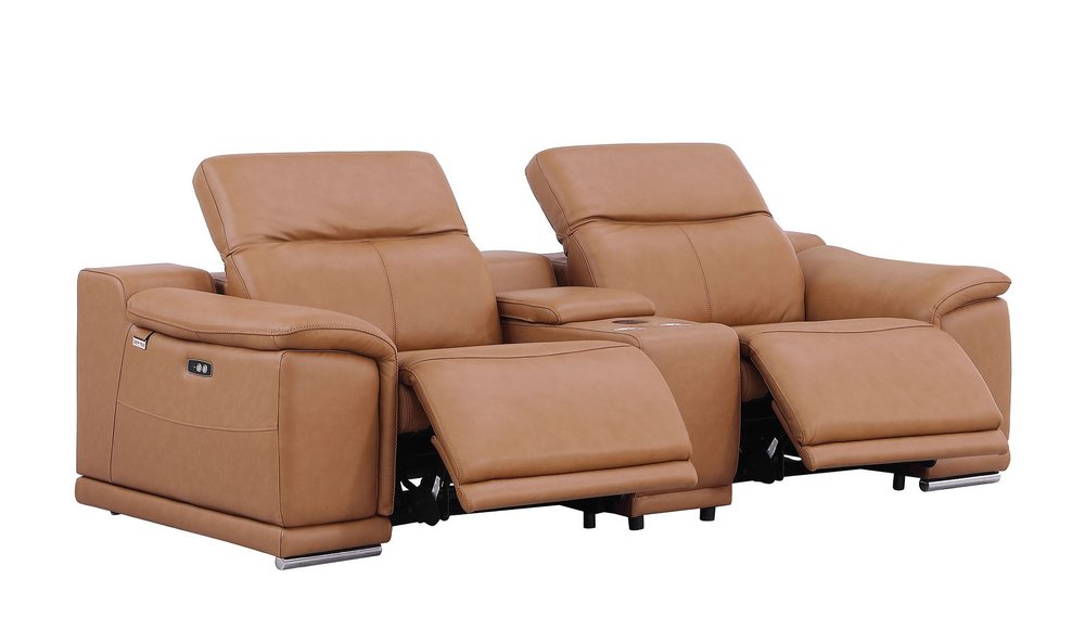 Three Piece Chestnut Genuine Leather Six Person Seating Set