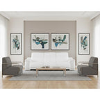 Three Piece White Genuine Leather Six Person Seating Set