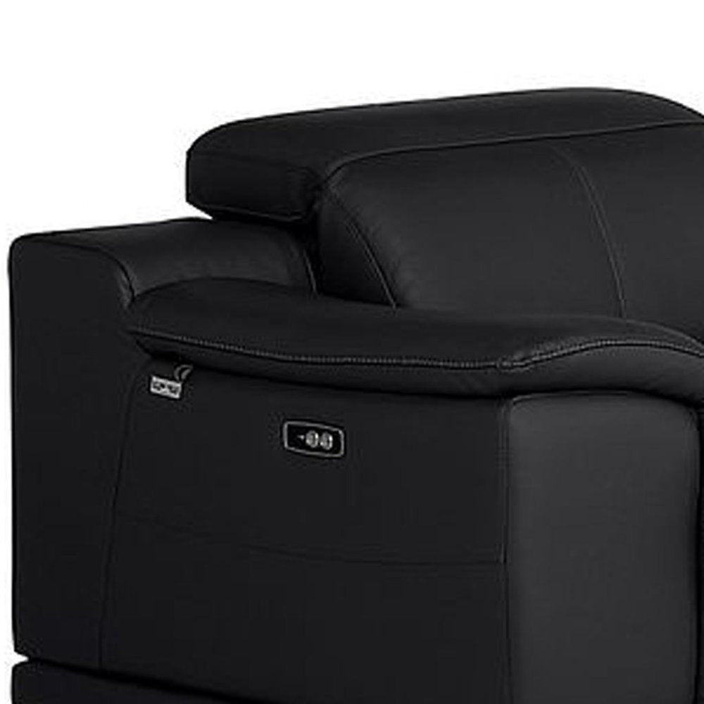 Three Piece Black Genuine Leather Six Person Seating Set