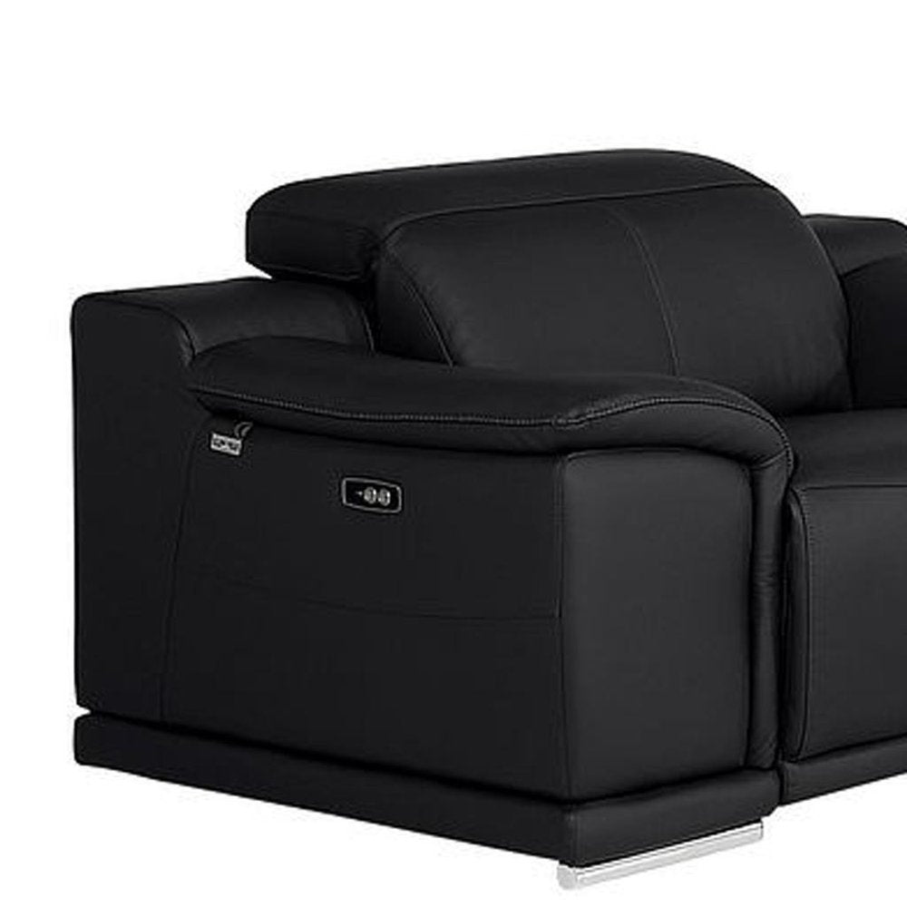 Three Piece Black Genuine Leather Six Person Seating Set