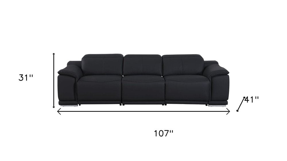 Three Piece Black Genuine Leather Six Person Seating Set