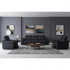 Three Piece Black Genuine Leather Six Person Seating Set