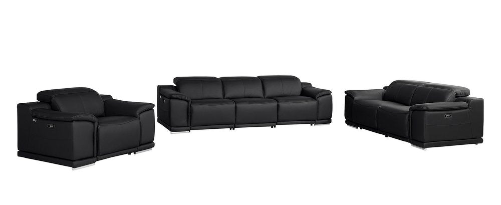 Three Piece Black Genuine Leather Six Person Seating Set