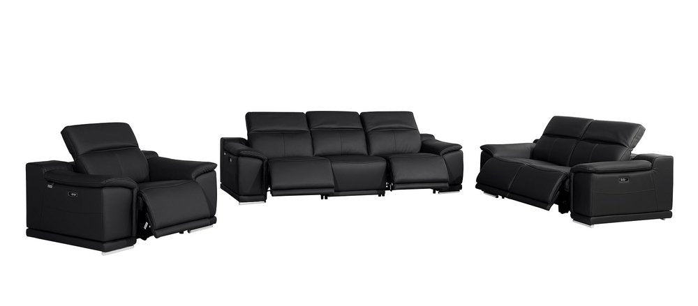 Three Piece Black Genuine Leather Six Person Seating Set