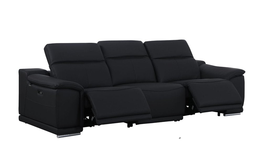 Three Piece Black Genuine Leather Six Person Seating Set