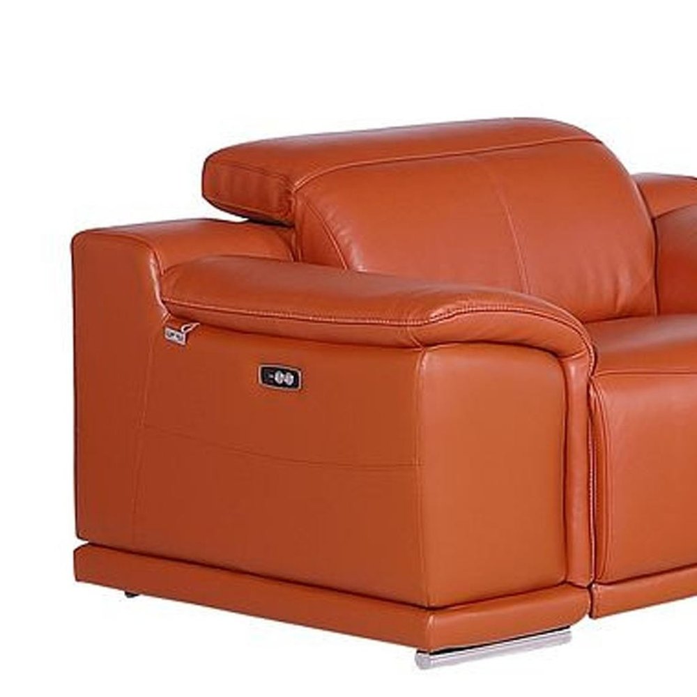 Three Piece Camel Genuine Leather Six Person Seating Set