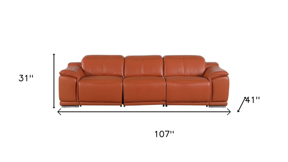 Three Piece Camel Genuine Leather Six Person Seating Set