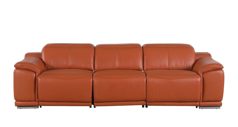 Three Piece Camel Genuine Leather Six Person Seating Set