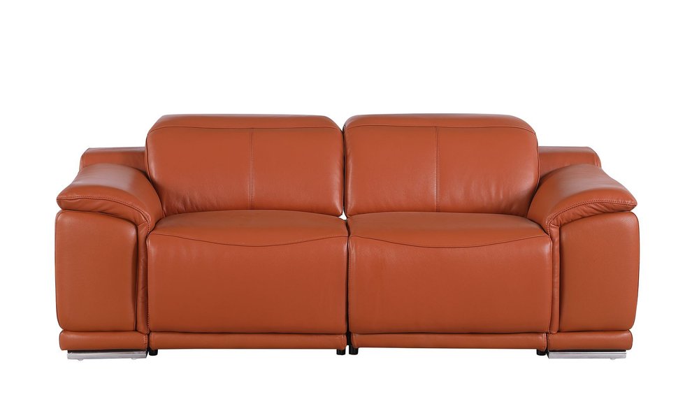 Three Piece Camel Genuine Leather Six Person Seating Set