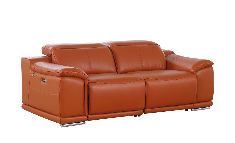 Three Piece Camel Genuine Leather Six Person Seating Set