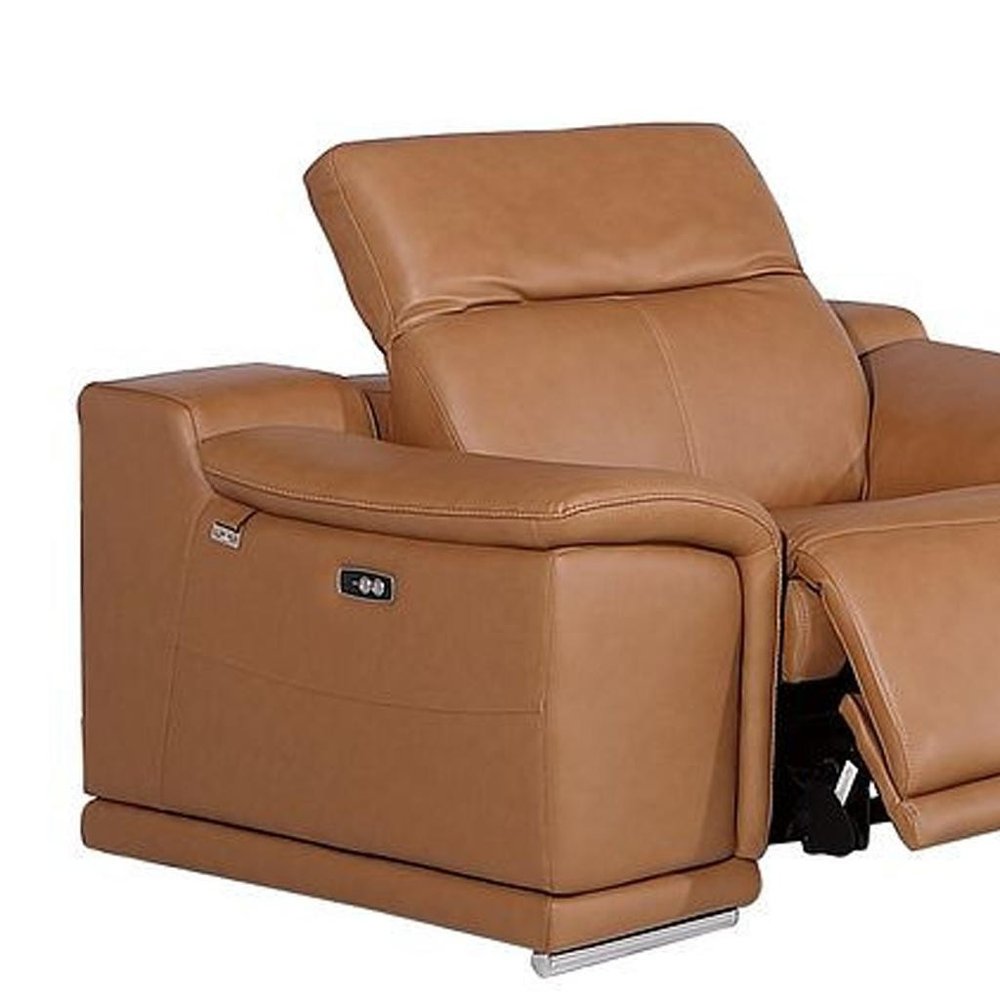 Three Piece Chestnut Genuine Leather Six Person Seating Set