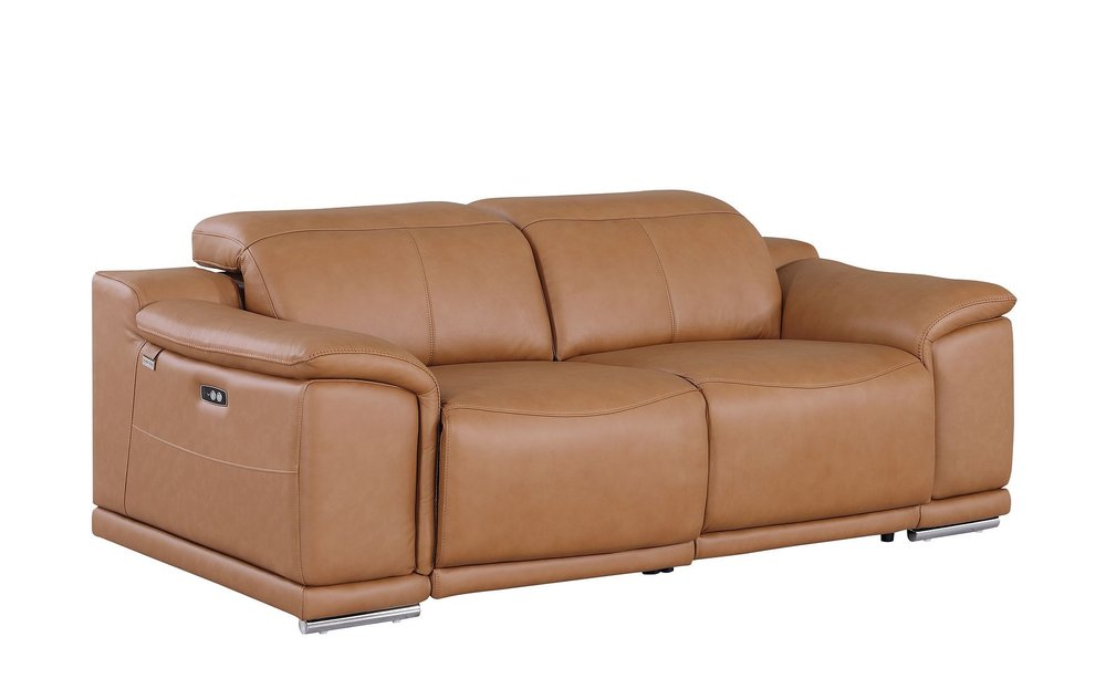 Three Piece Chestnut Genuine Leather Six Person Seating Set