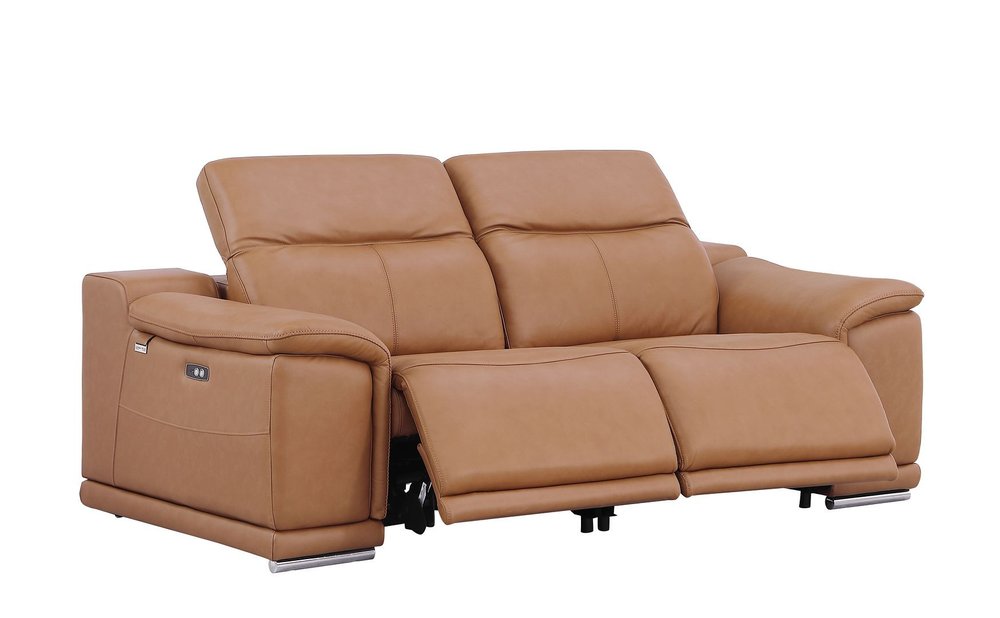 Three Piece Chestnut Genuine Leather Six Person Seating Set