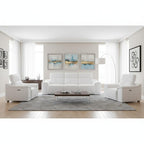 Three Piece White Genuine Leather Six Person Seating Set