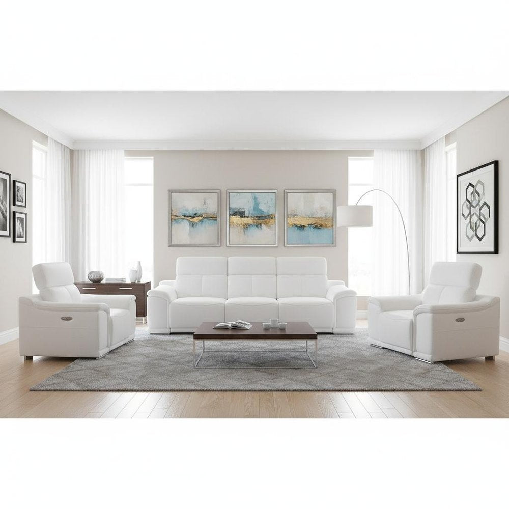 Three Piece White Genuine Leather Six Person Seating Set