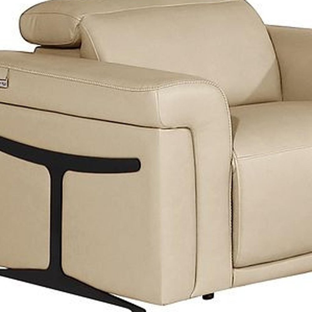 Three Piece Beige Italian Leather Six Person Seating Set