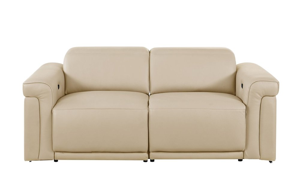 Three Piece Beige Italian Leather Six Person Seating Set