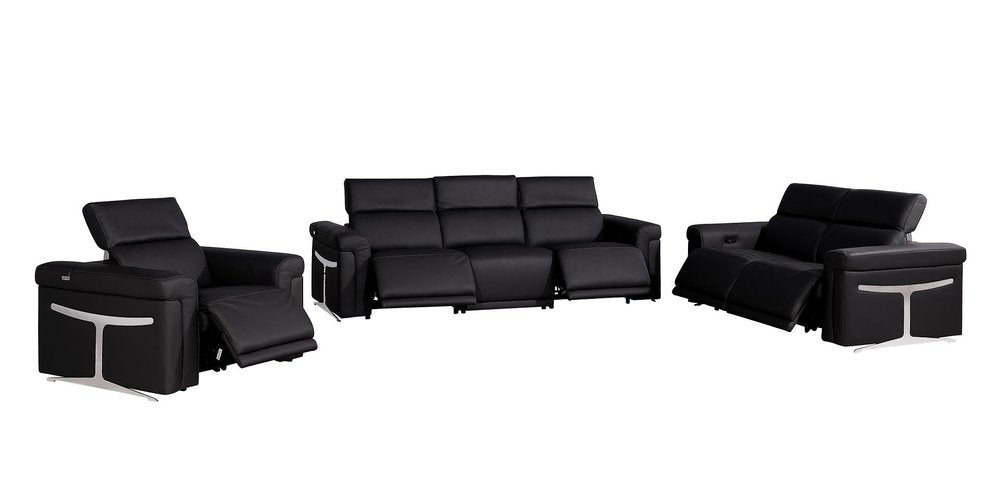 Three Piece Black Italian Leather Six Person Seating Set