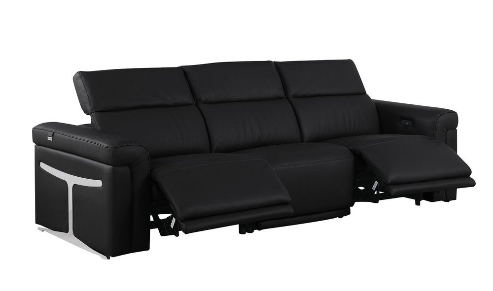 Three Piece Black Italian Leather Six Person Seating Set