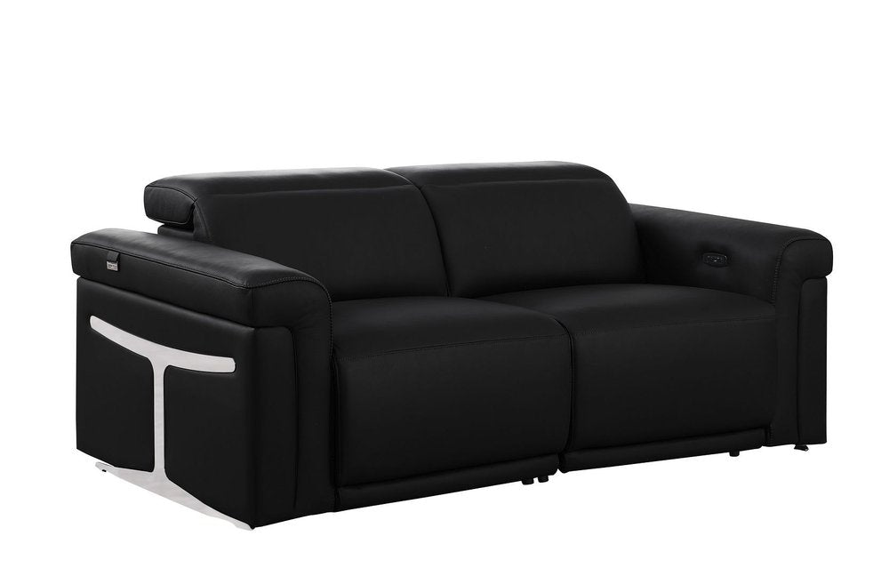 Three Piece Black Italian Leather Six Person Seating Set