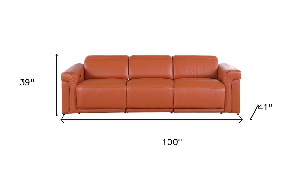 Three Piece Camel Italian Leather Six Person Seating Set