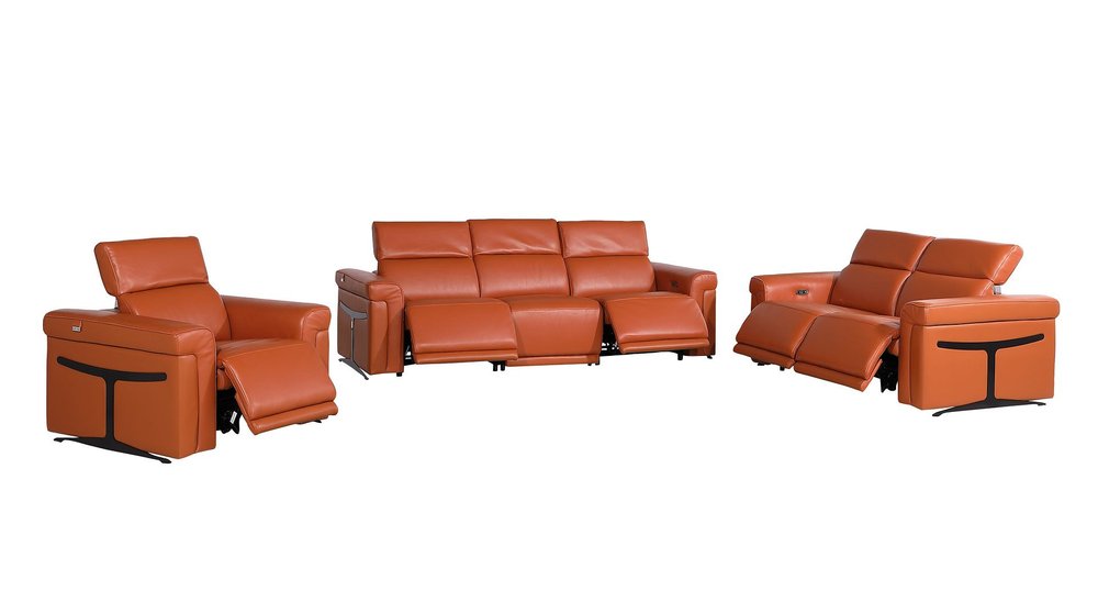 Three Piece Camel Italian Leather Six Person Seating Set