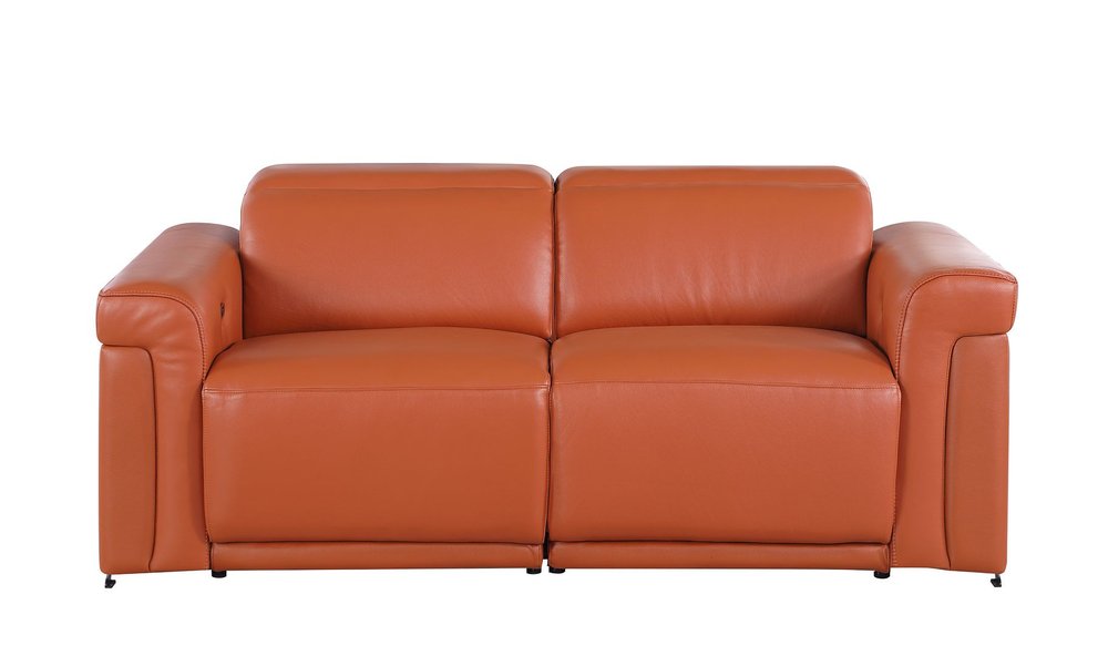 Three Piece Camel Italian Leather Six Person Seating Set