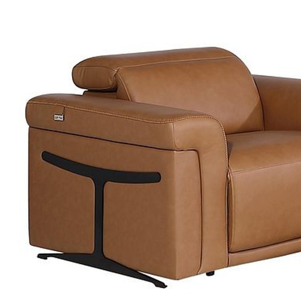 Three Piece Chestnut Italian Leather Six Person Seating Set