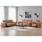 Three Piece Chestnut Italian Leather Six Person Seating Set
