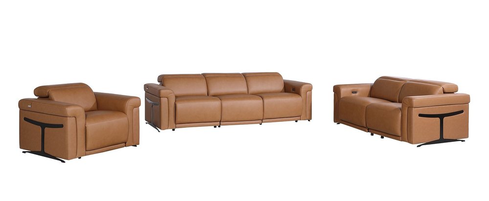 Three Piece Chestnut Italian Leather Six Person Seating Set