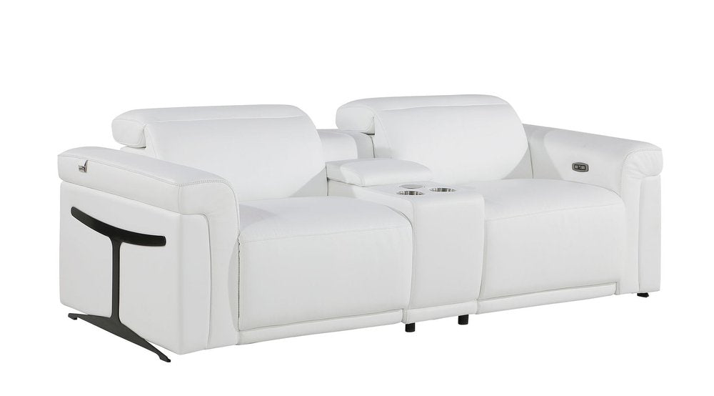 Three Piece White Italian Leather Six Person Seating Set