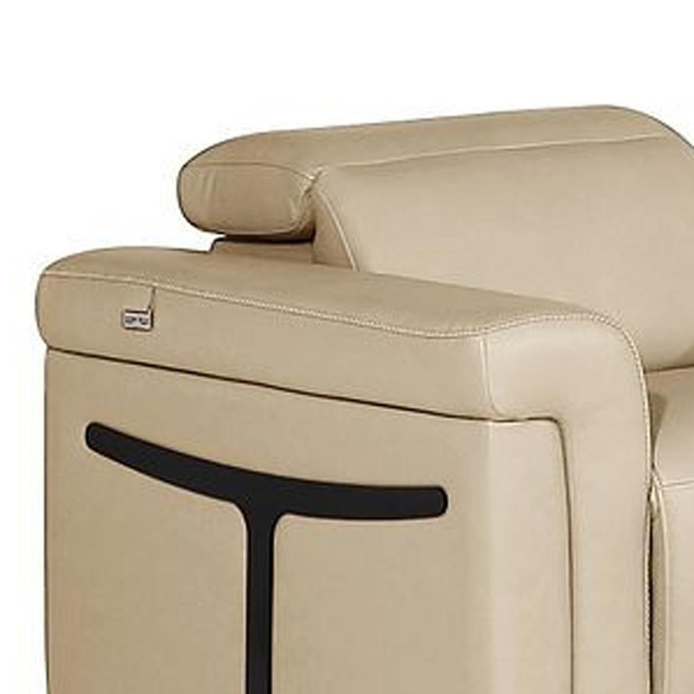 Three Piece Beige Italian Leather Six Person Seating Set