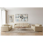 Three Piece Beige Italian Leather Six Person Seating Set