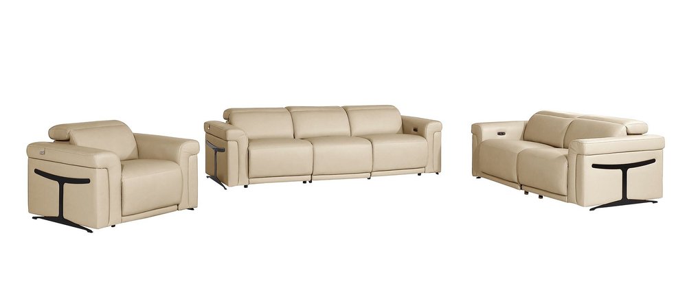 Three Piece Beige Italian Leather Six Person Seating Set