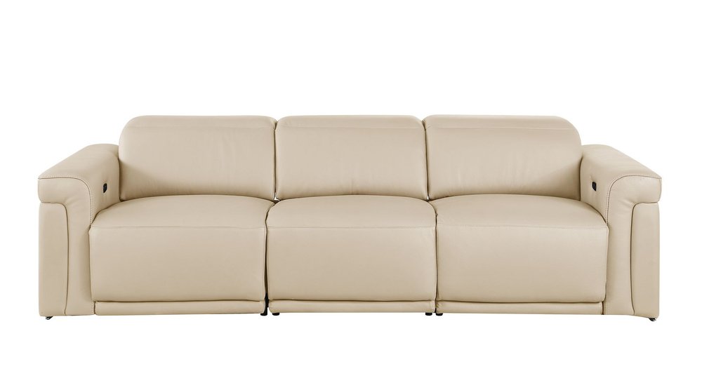 Three Piece Beige Italian Leather Six Person Seating Set