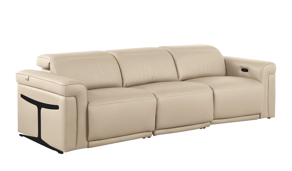 Three Piece Beige Italian Leather Six Person Seating Set