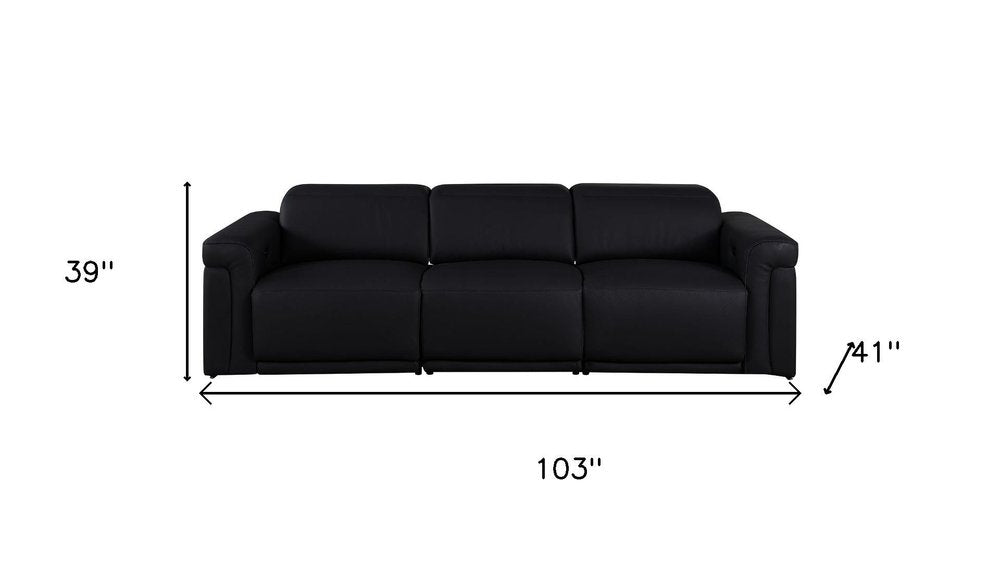 Three Piece Black Italian Leather Six Person Seating Set