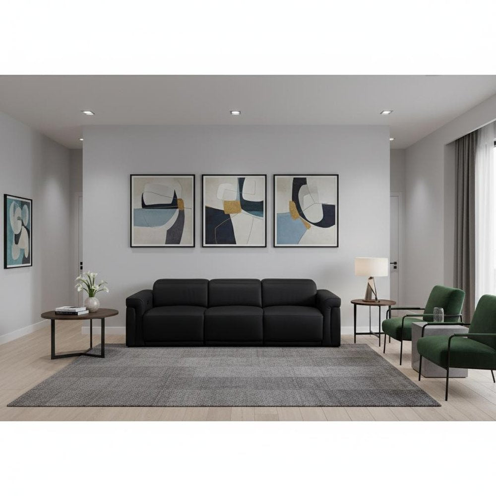 Three Piece Black Italian Leather Six Person Seating Set