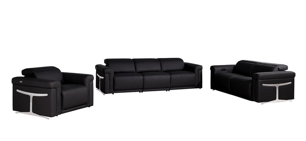 Three Piece Black Italian Leather Six Person Seating Set