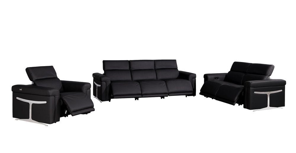 Three Piece Black Italian Leather Six Person Seating Set