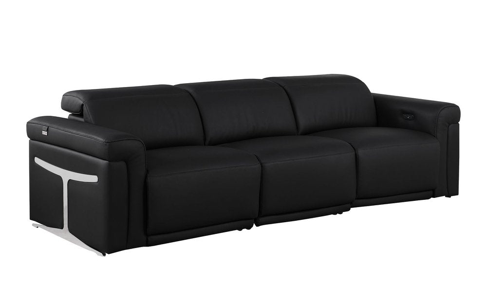 Three Piece Black Italian Leather Six Person Seating Set