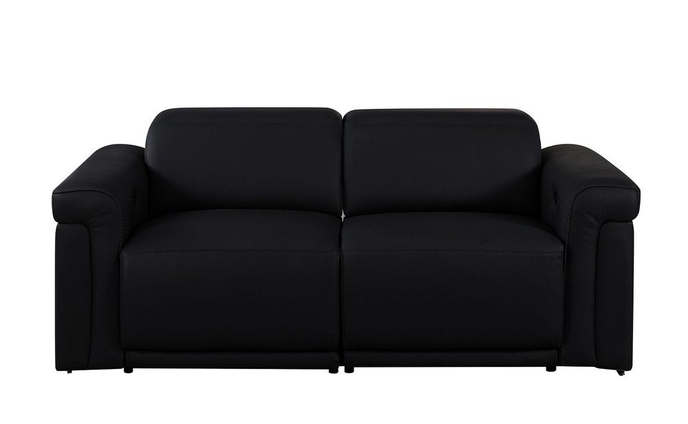 Three Piece Black Italian Leather Six Person Seating Set