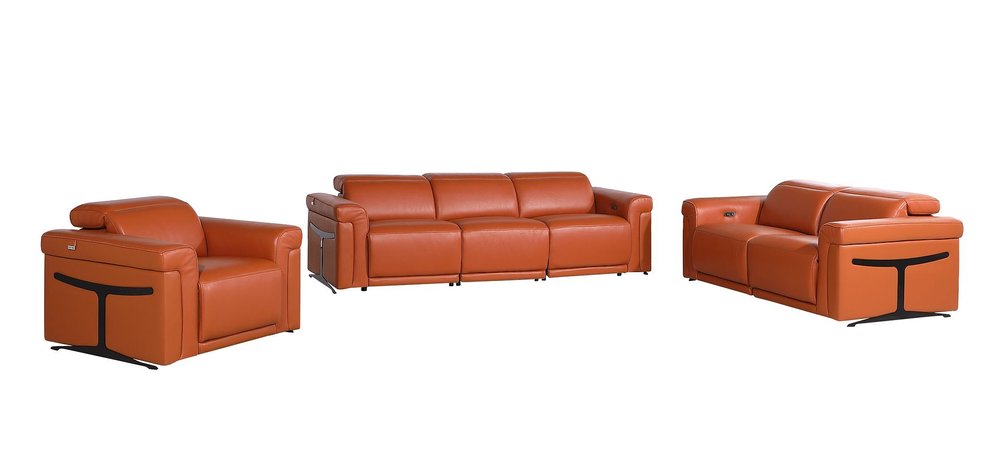 Three Piece Camel Italian Leather Six Person Seating Set
