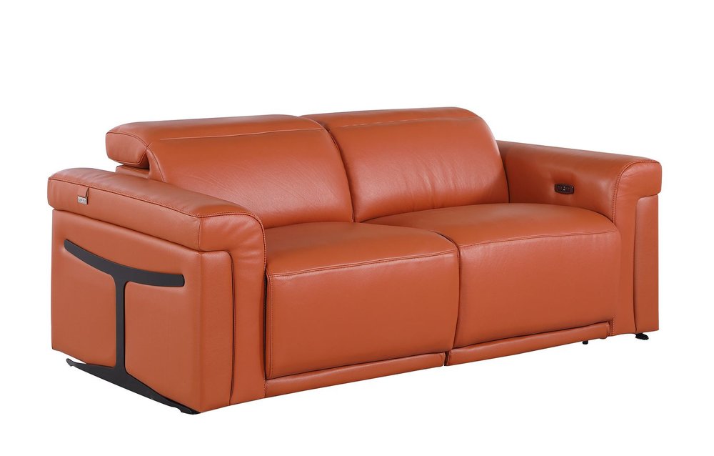 Three Piece Camel Italian Leather Six Person Seating Set