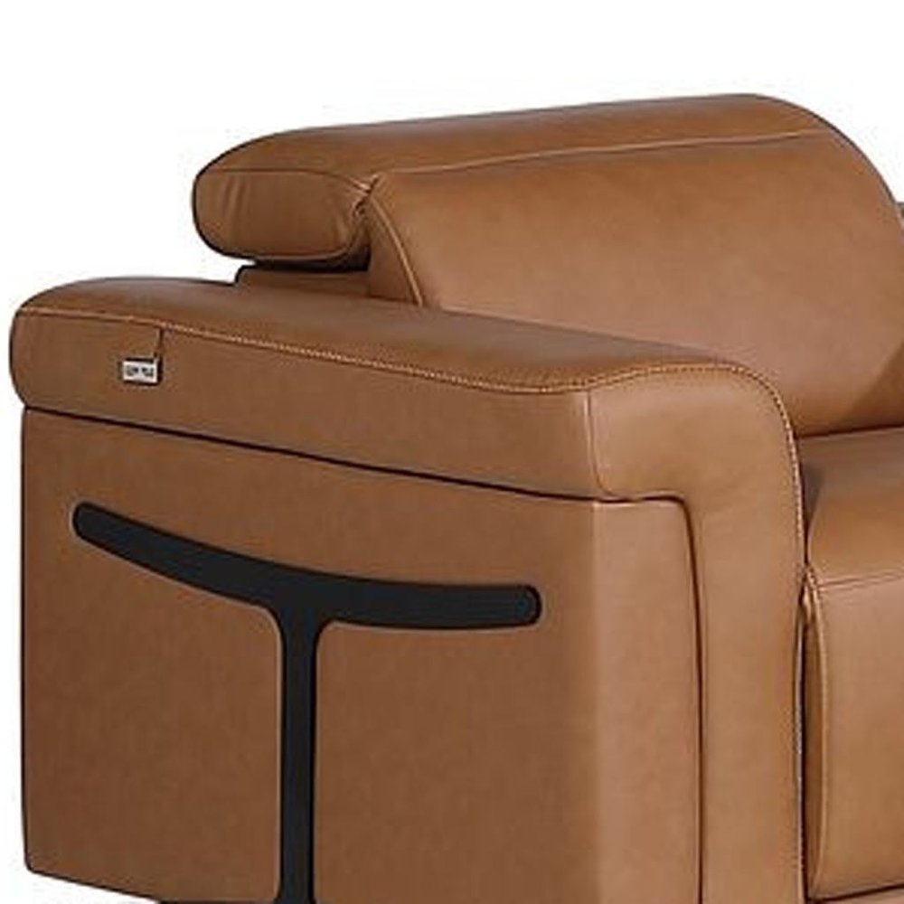Three Piece Chestnut Italian Leather Six Person Seating Set