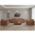 Three Piece Chestnut Italian Leather Six Person Seating Set