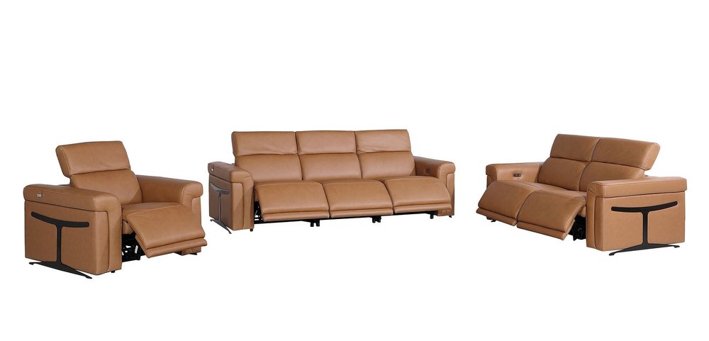 Three Piece Chestnut Italian Leather Six Person Seating Set