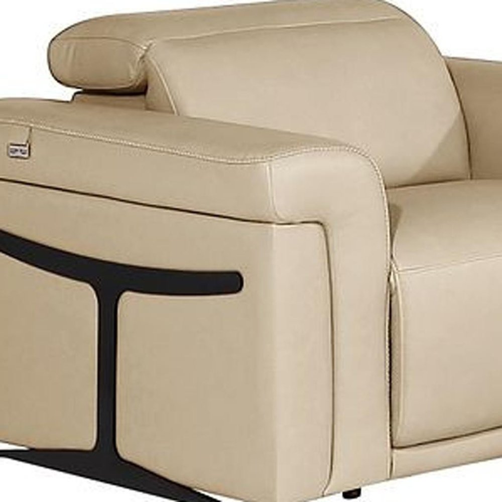 Three Piece Beige Italian Leather Six Person Seating Set